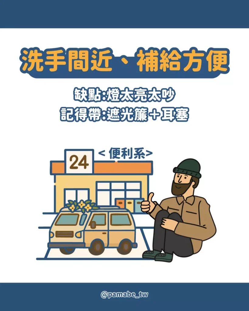 便利系車泊（超商旁）優缺點與必備品（遮光簾＋耳塞）