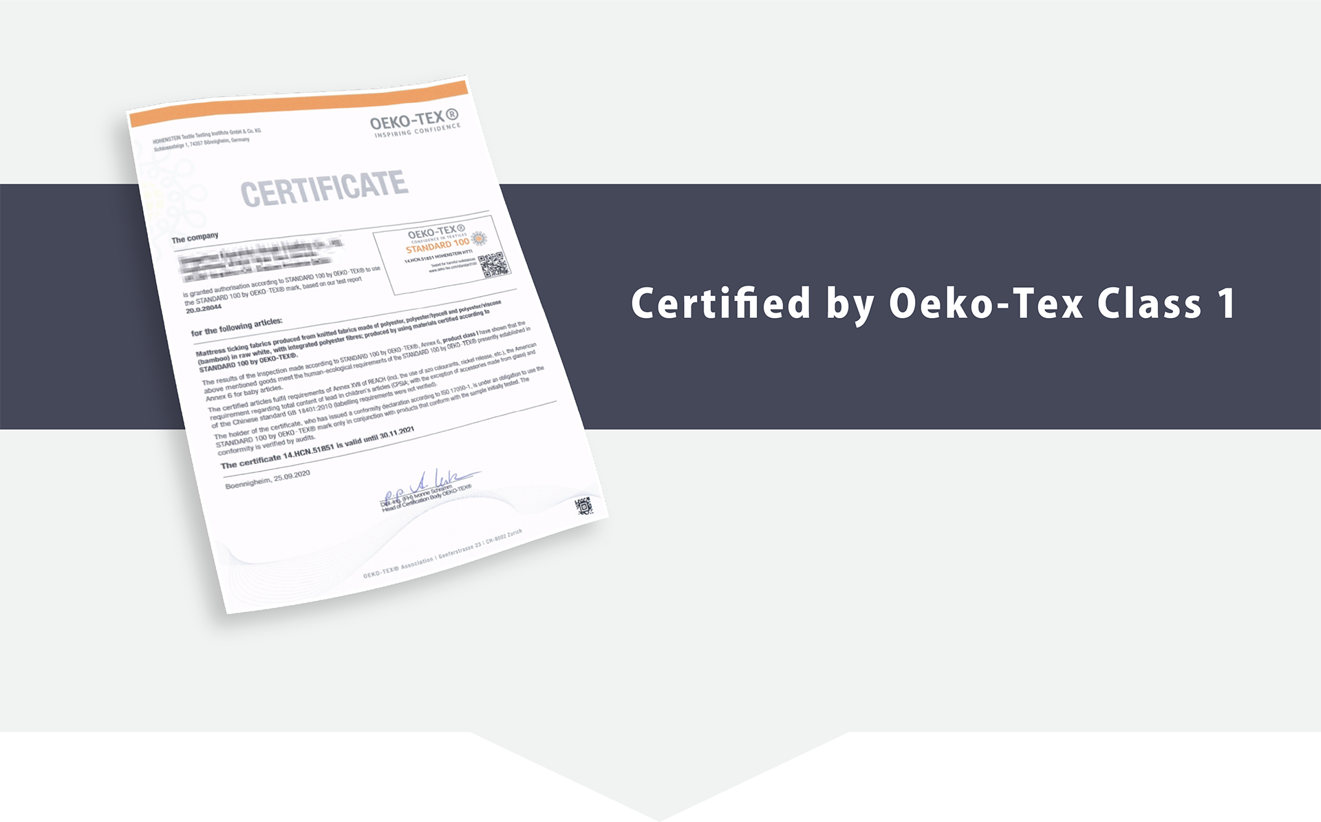 Certifed by Oeko-Tex Class 1